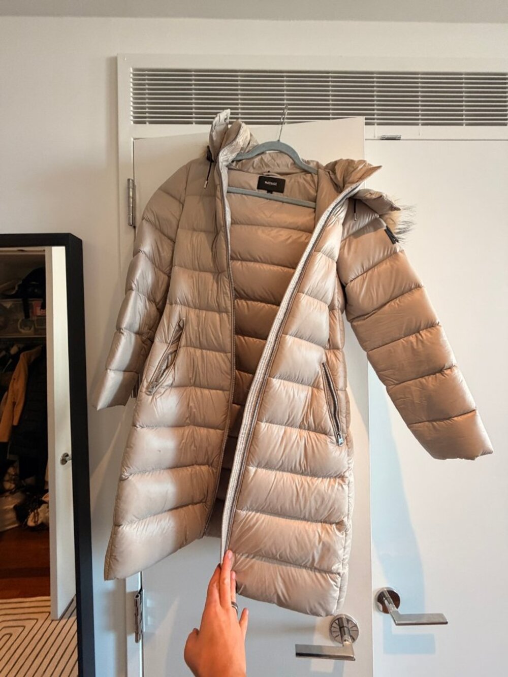Mackage Long Down Coat with Raccoon Fur Hood - Picture 2 of 5